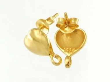 925 Sterling Silver Gold Vermeil Style Heart Earrings Post Findings.