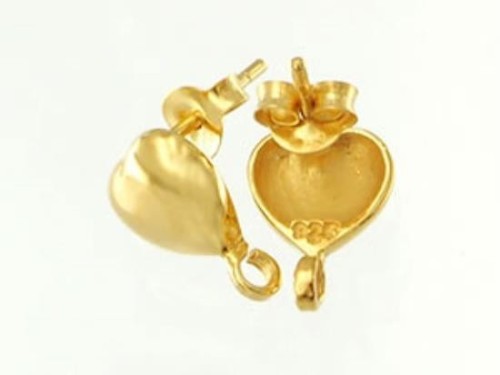 1 Pair of 925 Sterling Silver Gold Vermeil Style Heart Earrings Post Findings. 8.5mm