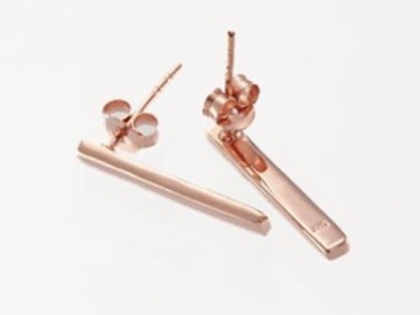 925 Sterling Silver Rose Gold Vermeil Style Bar Stud Earrings. 2.7x20 mm.