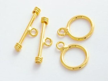 925 Sterling Silver Gold Vermeil Style Toggles 9 mm.