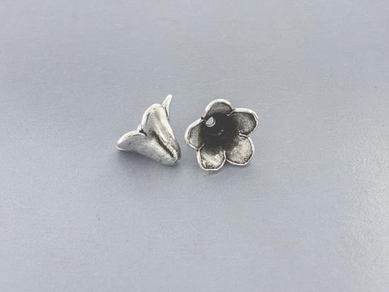 2 of Karen Hill Tribe Silver Flower Bead Caps 12x9.5 mm. ,Oxidized Finished