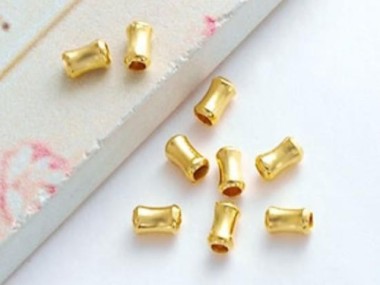 Karen Hill Tribe Gold Vermeil Style Hourglass Beads 2x4 mm.