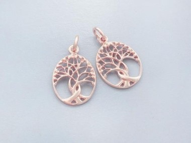 925 Sterling Silver Rose Gold Vermeil Style Tree of Life Pendants 13x16 mm.