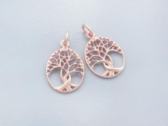 2 of 925 Sterling Silver Rose Gold Vermeil Style Tree of Life Pendants 13x16 mm.