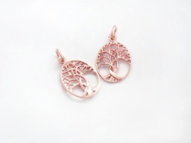 925 Sterling Silver Rose Gold Vermeil Style Tree of Life Pendants 13x16 mm.