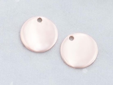 925 Sterling Silver Rose Gold Vermeil Style Round Disc Tag Charms 10 mm.