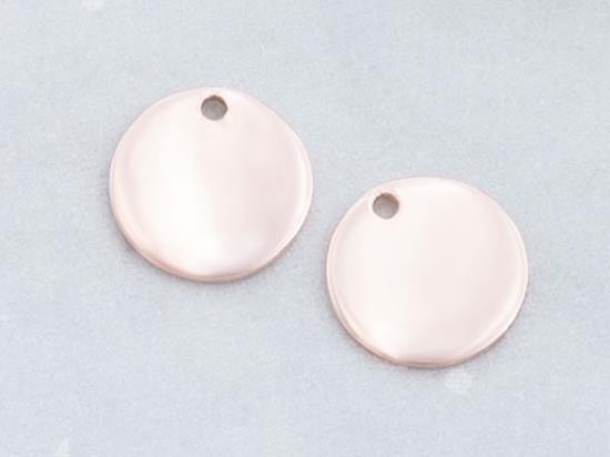 2 of 925 Sterling Silver Rose Gold Vermeil Style Round Disc Tag Charms 10 mm. , Polish Finished