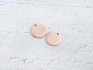 925 Sterling Silver Rose Gold Vermeil Style Round Disc Tag Charms 10 mm.