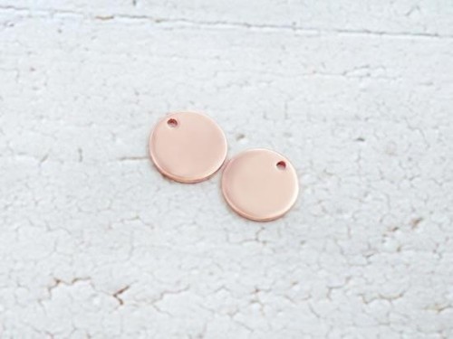 2 of 925 Sterling Silver Rose Gold Vermeil Style Round Disc Tag Charms 10 mm. , Polish Finished