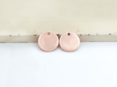 925 Sterling Silver Rose Gold Vermeil Style Round Disc Tag Charms 10 mm.