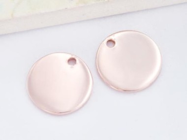 925 Sterling Silver Rose Gold Vermeil Style Round Disc Tag Charms 10 mm.