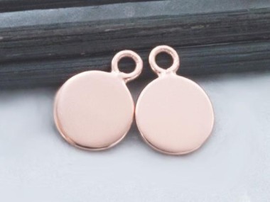 2 of 925 Sterling Silver Rose Gold Vermeil Style Round Disc Tag Charms 8 mm. , Polish Finished