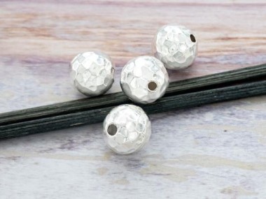 4 of Karen Hill Tribe Silver Hammered Round Beads 10 mm.