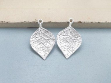 2 of 925 Sterling Silver Leaf Charms 13x20mm.