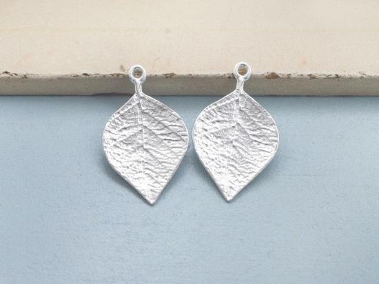 2 of 925 Sterling Silver Leaf Charms 13x20mm.