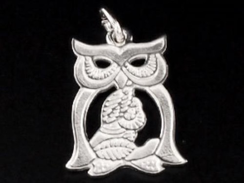 1 of 925 Sterling Silver Owl Charm 12.5x17mm.