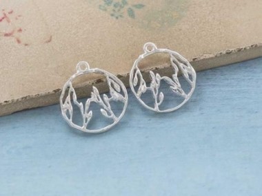 925 Sterling Silver flower leaf tree branch Pendants 17mm.