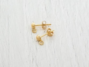 925 Sterling Silver Gold Vermeil Style Post Stud Earrings 4mm Half Ball with Opened Loop