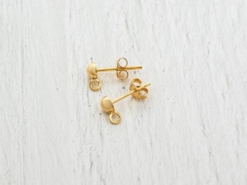 4 Pairs of 925 Sterling Silver Gold Vermeil Style Post Stud Earrings 4mm Half Ball with Opened Loop