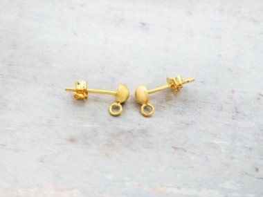 925 Sterling Silver Gold Vermeil Style Post Stud Earrings 4mm Half Ball with Opened Loop