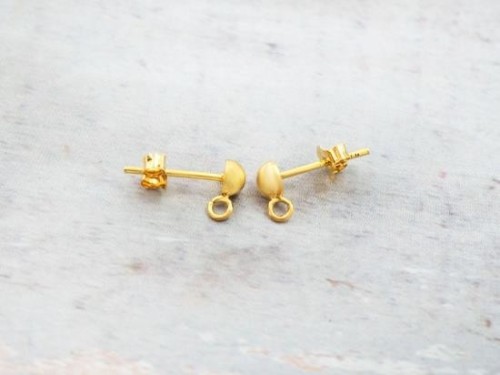 4 Pairs of 925 Sterling Silver Gold Vermeil Style Post Stud Earrings 4mm Half Ball with Opened Loop