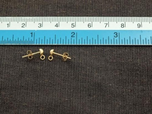 4 Pairs of 925 Sterling Silver Gold Vermeil Style Post Stud Earrings 4mm Half Ball with Opened Loop