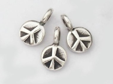 Karen Hill Tribe Silver Peace Sign Circle Disc Charms 6 mm.