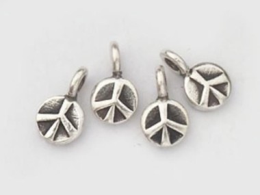 Karen Hill Tribe Silver Peace Sign Circle Disc Charms 6 mm.