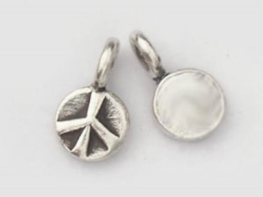 Karen Hill Tribe Silver Peace Sign Circle Disc Charms 6 mm.