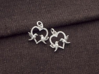 2 of 925 Sterling Silver Love bird Charms 12mm.