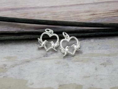 925 Sterling Silver Love bird Charms 12mm.