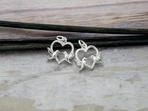 2 of 925 Sterling Silver Love bird Charms 12mm.