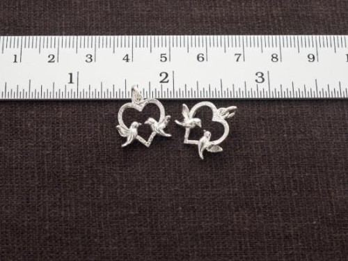 2 of 925 Sterling Silver Love bird Charms 12mm.