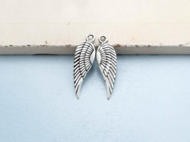 925 Sterling Silver Angel Wing Charms 6.5x19mm.