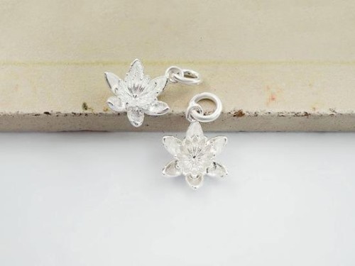 2 of 925 Sterling Silver Lotus Charms 11mm. Matte Finish.