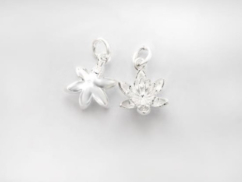 2 of 925 Sterling Silver Lotus Charms 11mm. Matte Finish.