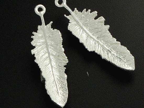 2 of 925 Sterling Silver Feather Pendants 10x32mm.