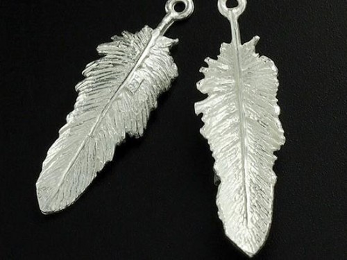 2 of 925 Sterling Silver Feather Pendants 10x32mm.