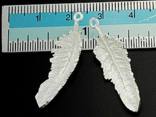 2 of 925 Sterling Silver Feather Pendants 10x32mm.