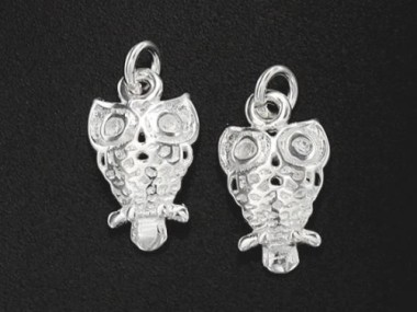 2 of 925 Sterling Silver Tiny Owl Charms 8x11mm.