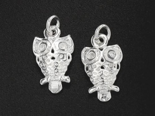 2 of 925 Sterling Silver Tiny Owl Charms 8x11mm.