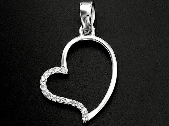 1 of 925 Sterling Silver Heart Pendant 13x15mm., With Colorless CZ