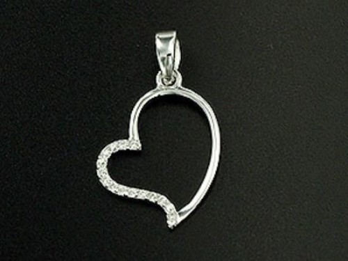 1 of 925 Sterling Silver Heart Pendant 13x15mm., With Colorless CZ