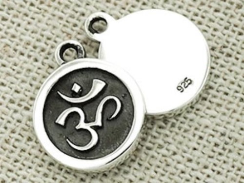 2 of 925 Sterling Silver Ohm Printed Charms 10mm.