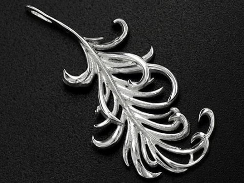 1 of 925 Sterling Silver Feather Pendant 14x30mm. Polish Finished.