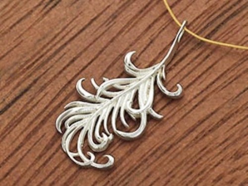 1 of 925 Sterling Silver Feather Pendant 14x30mm. Polish Finished.