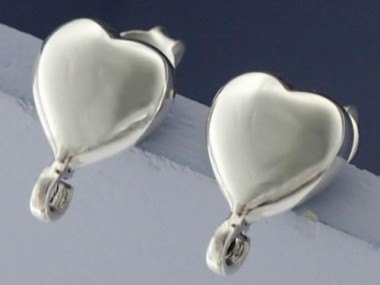 925 Sterling Silver Heart Earrings Post Findings 8.5 mm.,