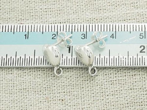 2 pairs of 925 Sterling Silver Heart Earrings Post Findings 8.5 mm., with opened Loop