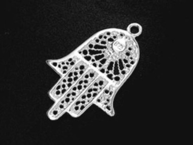 925 Sterling Silver Hand Of Fatima Pendant 18x24mm.