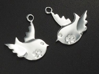 925 Sterling Silver Bird Charms 14x15mm.